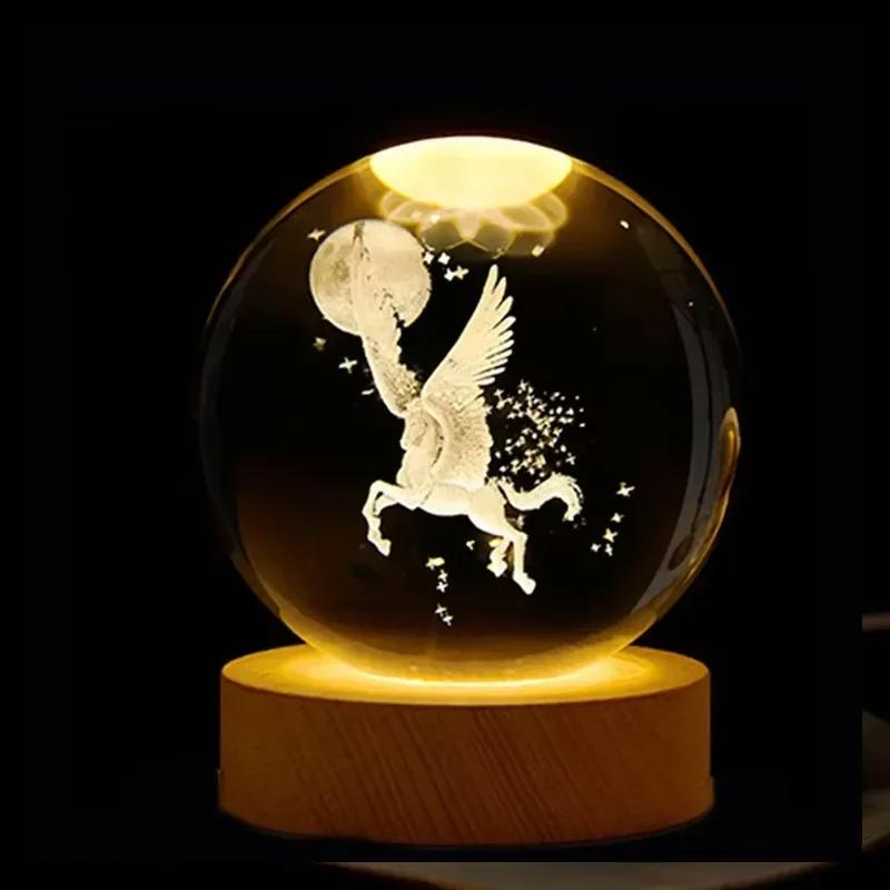 3D-Kristalllichter-Lampe, leuchtendes Planeten-Galaxie-Nachtlicht, Kristallkugel-Nachtlichter, Nachttischlampe, Heimdekoration, Weihnachtsgeschenk