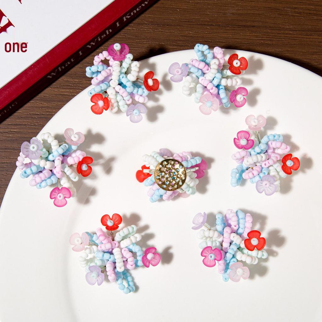 Vibrant Floral Seed Bead Flower Cluster Hair and Shoe Clip Accessories
