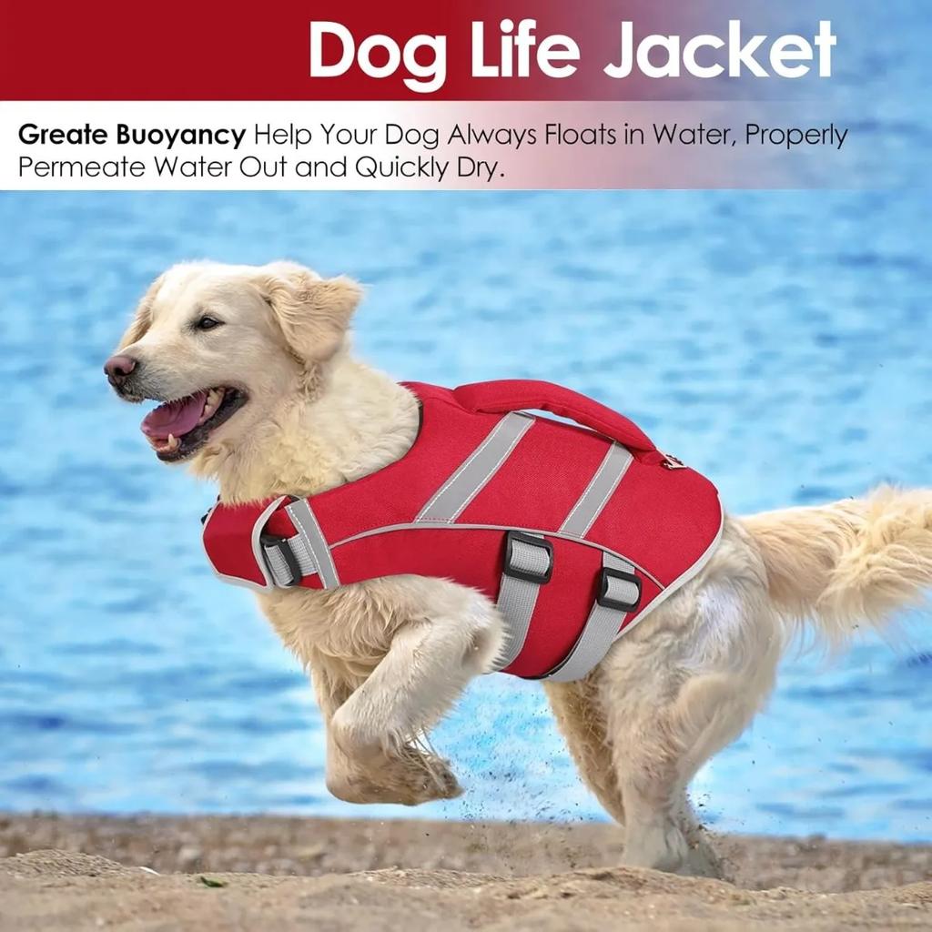 Adjustable High Flotation Dogs Life Vest for Swimming - Ripstop Dog Swimsuit with Reflective Stripes for Small Medium To Large D