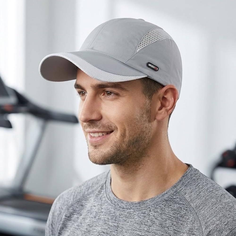 Sports UV Protection [FREESE] Men's Cap, Running/Jogging, Moisture-Wicking, Quick-Drying, Mesh, (Light Gray)