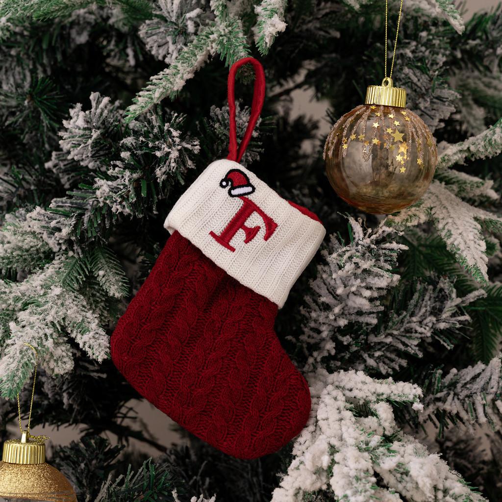 Exquisite Red Knitted Christmas Stockings With Embroidered Letter Designs For Festive Decor