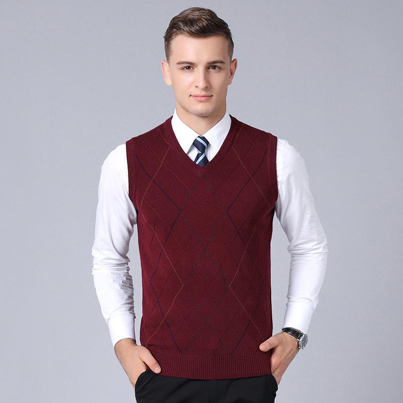 Men S Sleeveless V Neck Plaid Knit Vest Pullover Casual Top