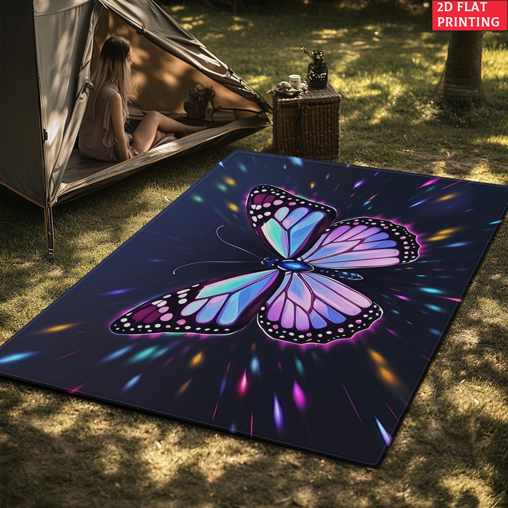 Glow Butterfly Floral Area Rug,Non-Slip Soft Carpet for Living Room Bedroom,Cute Cartoon Decorative Floor Mat for Kids Room