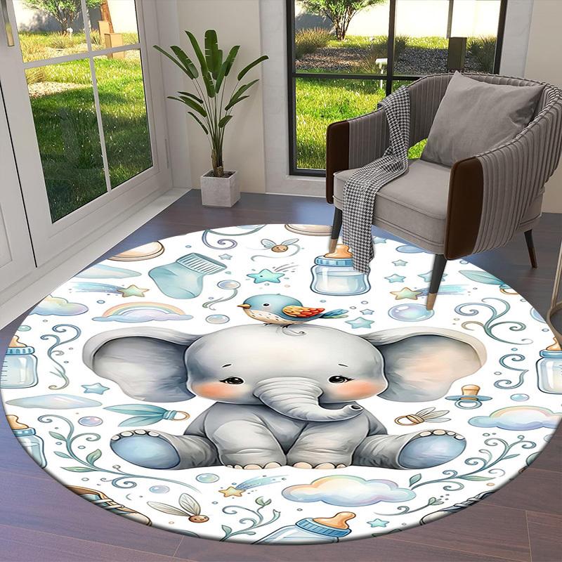 1PC Elephant Bird Non-Slip Floor Round carpet, Office, family, bedroom, Large Area Rug Indoor Rugs, Durable Polyester-L0373
