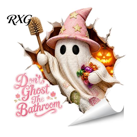 Creative Halloween Wall Murals Bathroom Sticker, Cute Ghost Witch Cat Toilet Decal, Spooky Pattern Decor Skeleton Are You Pooping Sticker for Humorous