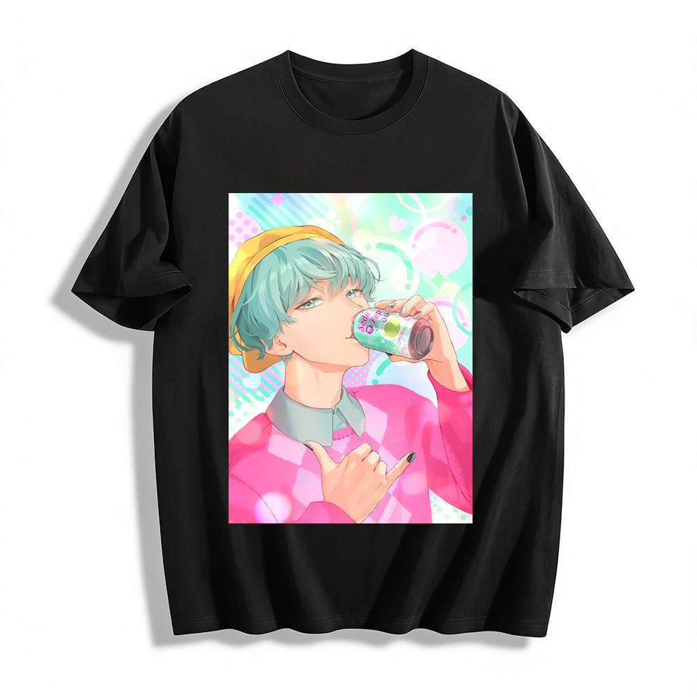 

Japanese Fresh Soda Boy Print Top Trendy Anime Style Loose Casual Unisex T-Shirt Pure cotton T-shirt XXS