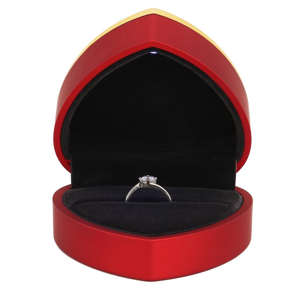 Heart Shaped Ring Box Elegant Stylish Jewelry Display Gift Box with LED Light for Engagement WeddingRed