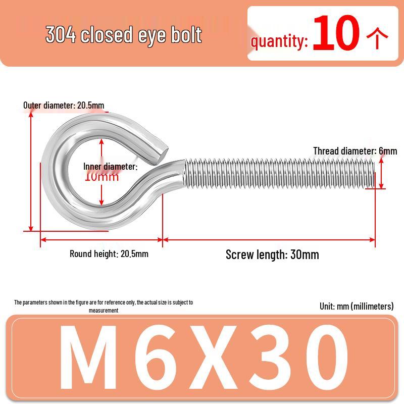 304 Stainless Steel Eyebolt with Ring Hook – Machine Thread Closed Eye Bolt (M4 M5 M6 M8)