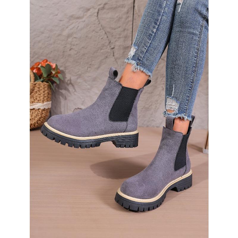 Women's New British Style Ankle High Martin Chelsea Boots Round Toe Winter Simple Thick Soled Boots