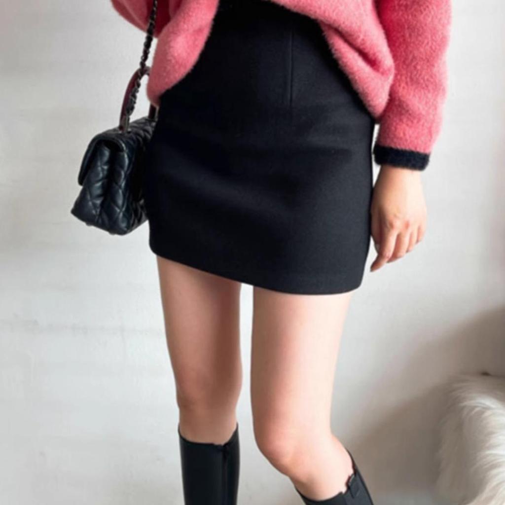 2024 Übergröße A-Linien-Rock aus Wollmischung: Schlanker kurzer Rock im koreanischen Stil für den Herbst