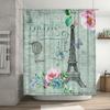 Eiffel Tower Paris Bath Shower Curtain Waterproof Home Decor Romantic Vintage Floral Print Size 72X84In (Green)