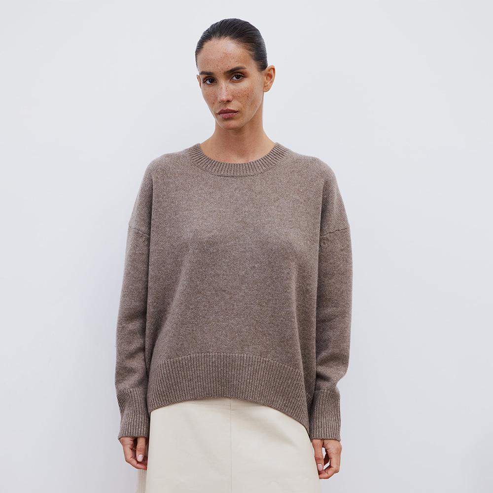 Round Collar Long Sleeve Sweater Women Autumn Winter Simple Solid Colour Knitwear Loose Pullover Sweater Comfortable Undercoat Long Sleeves Sweater