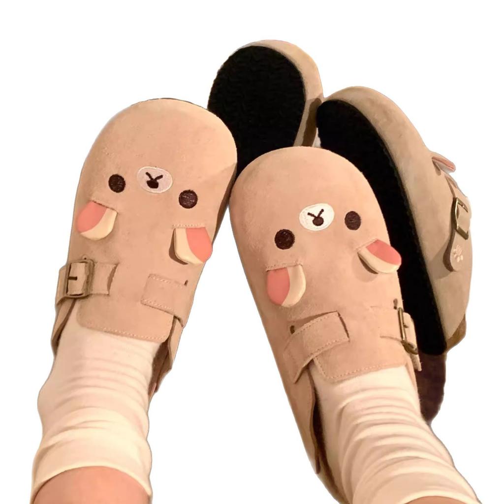 Cute Bear Baotou Girl Spring New Platform Lazy Half Slippers Retro Single Shoes