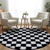 Super Soft Rug, Round Rug for Bedroom, 2X2M Black and White Checkered Round Rug Non-Slip High Pile Cute Soft Fluffy Rug for Bedroom Kids Room