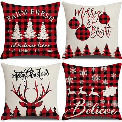 New Red Plaid Christmas Pillowcase Linen Sofa Cushion Cover Office Pillowcase
