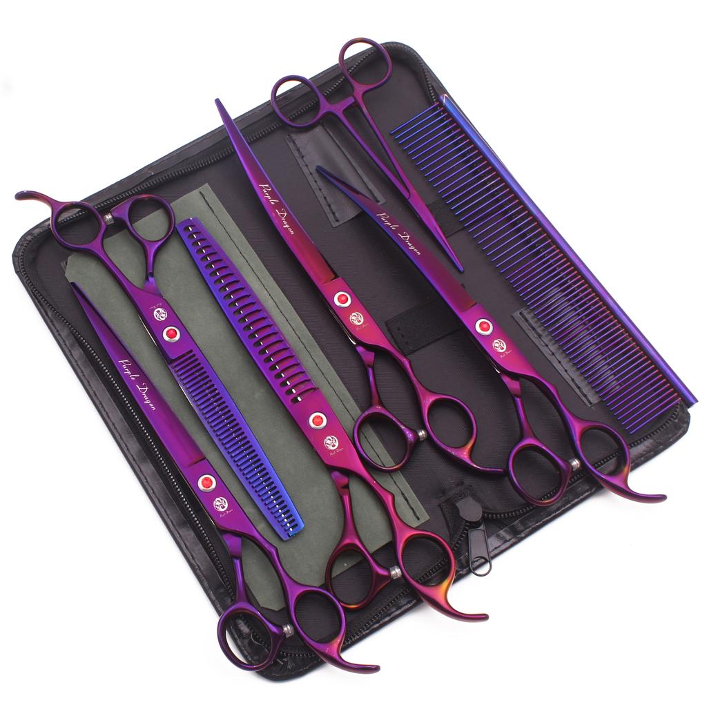 Purple Dragon 8 Inch Dog Grooming Scissors Thinning Shears Professional Cat Pet Scissors Hair Comb Cutting High Quality Z3015-b