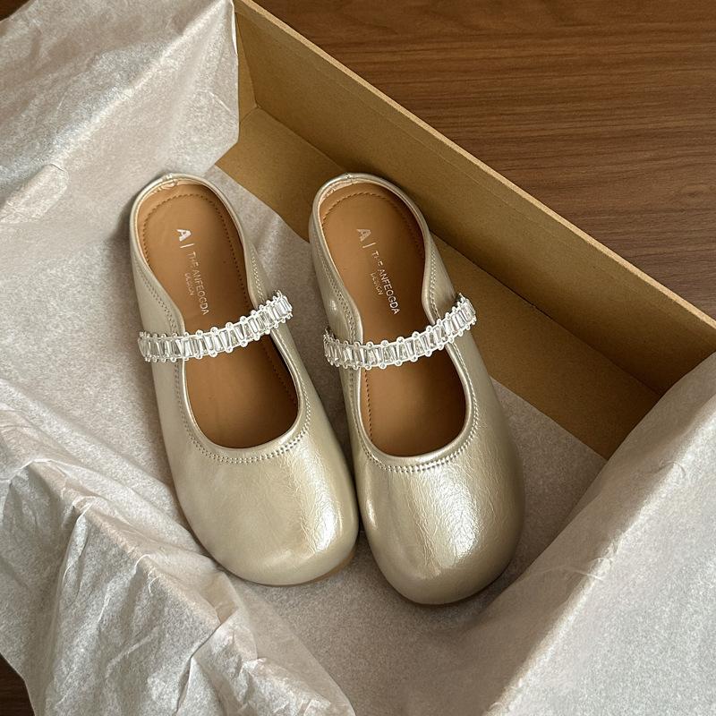 

Beautiful silver flat-bottomed bag head half slippers women s summer wear new one-pedal Mary Jane single shoes cool slippers 40 шампанского