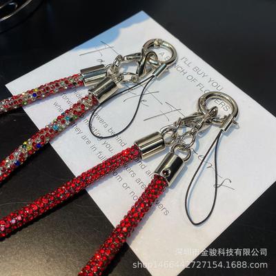 Light Luxury Phone Lanyard New Simple Rhinestone Double Buckle Phone Pendant Keychain Anti-Lost Rope Fashion Hanging Chain Wholesale