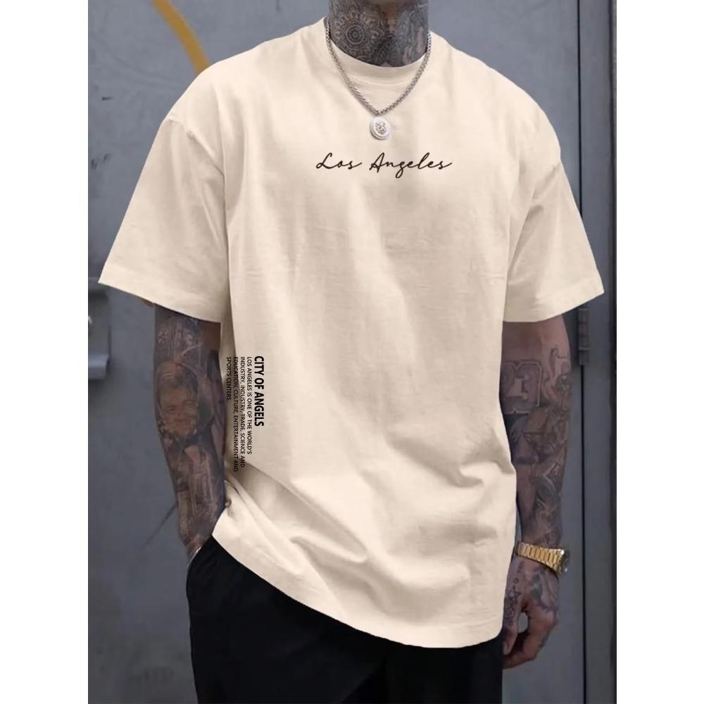 Los Angeles City Of Angels Letter Graphic T-Shirts Men Breathable Tees Summer Cotton Tshirt Hip Hop Loose Oversized T-Shirt