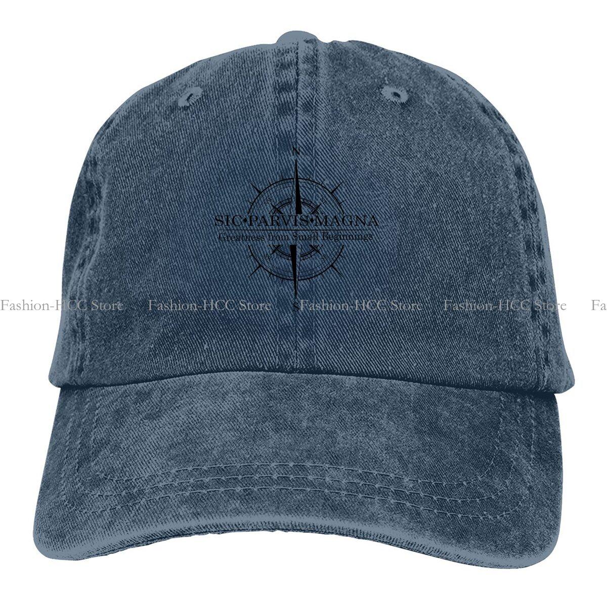 

Washed Men s Baseball Cap Sic Parvis Magna 4 With Compass Trucker Snapback Caps Dad Hat Uncharted One Size