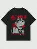 Japanese Anime Pattern Woman's Casual Slogan & Figure Print Round T-shirt Creative T-shirt Summer Outdoor Woman Clothing