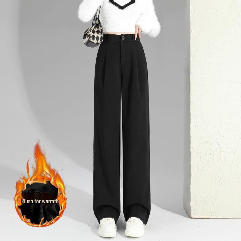 

Women s Elegant Velvet Woolen Wide-Leg Pants, Autumn/Winter 2025 – Thickened and Narrow Straight Suit Pants for Commuting 2XL for 63-75kg