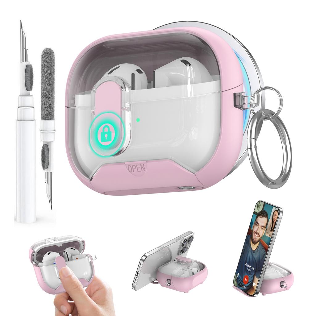 Secure Lock Case for Samsung Galaxy Buds 3/3Pro Case with Phone Stand Protective Case with Cleaner Kit for Samsung Galaxy Buds 3