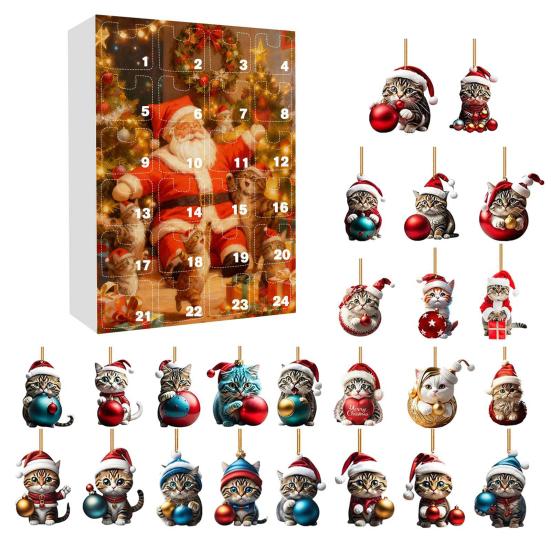 2025 Christmas Advent Calendar with Cat Ornaments 24-Day Countdown Box Unique Christmas Gift for Kids