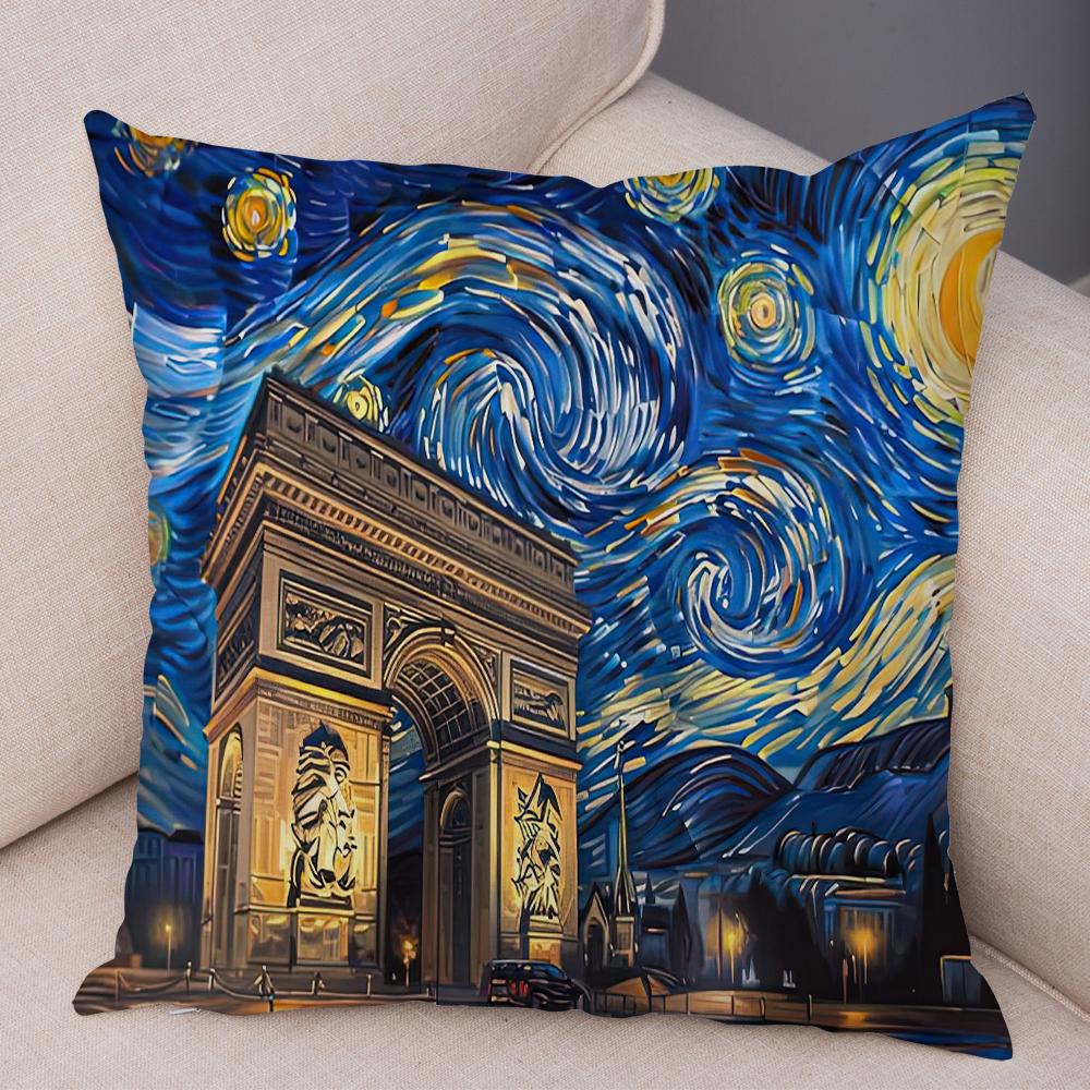 New York Paris London Rome Cushion Cover Decor Starry Sky Art Double Print Pillow Case Soft Plush Pillowcase for Sofa Home Car