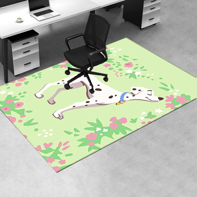Office Rug Dalmatian, Floral theme 3D Printed Anti-Slip Rug-Machine Washable for Living Room