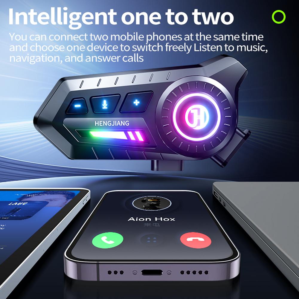 KEBIDUMEI 1/2x Motorcycle Headset Helmet BT6.0 Moto Earphone Motorbike HandsFree Call IPX7 Waterproof 1000mAh With Ambient Light