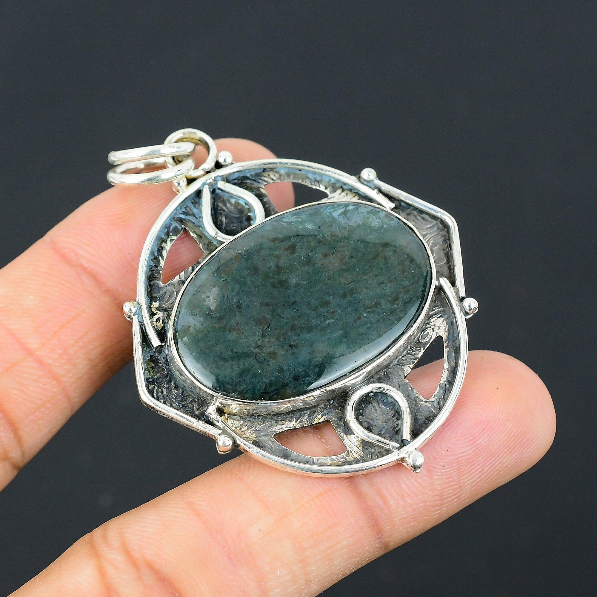 

925 Sterling Silver Natural Solar Solar Moss Agate Daughter New Pendant Jewelry