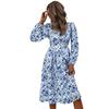 Independent station autumn new fashion foreign trade European and American women's clothing square collar printing retro French backless dress