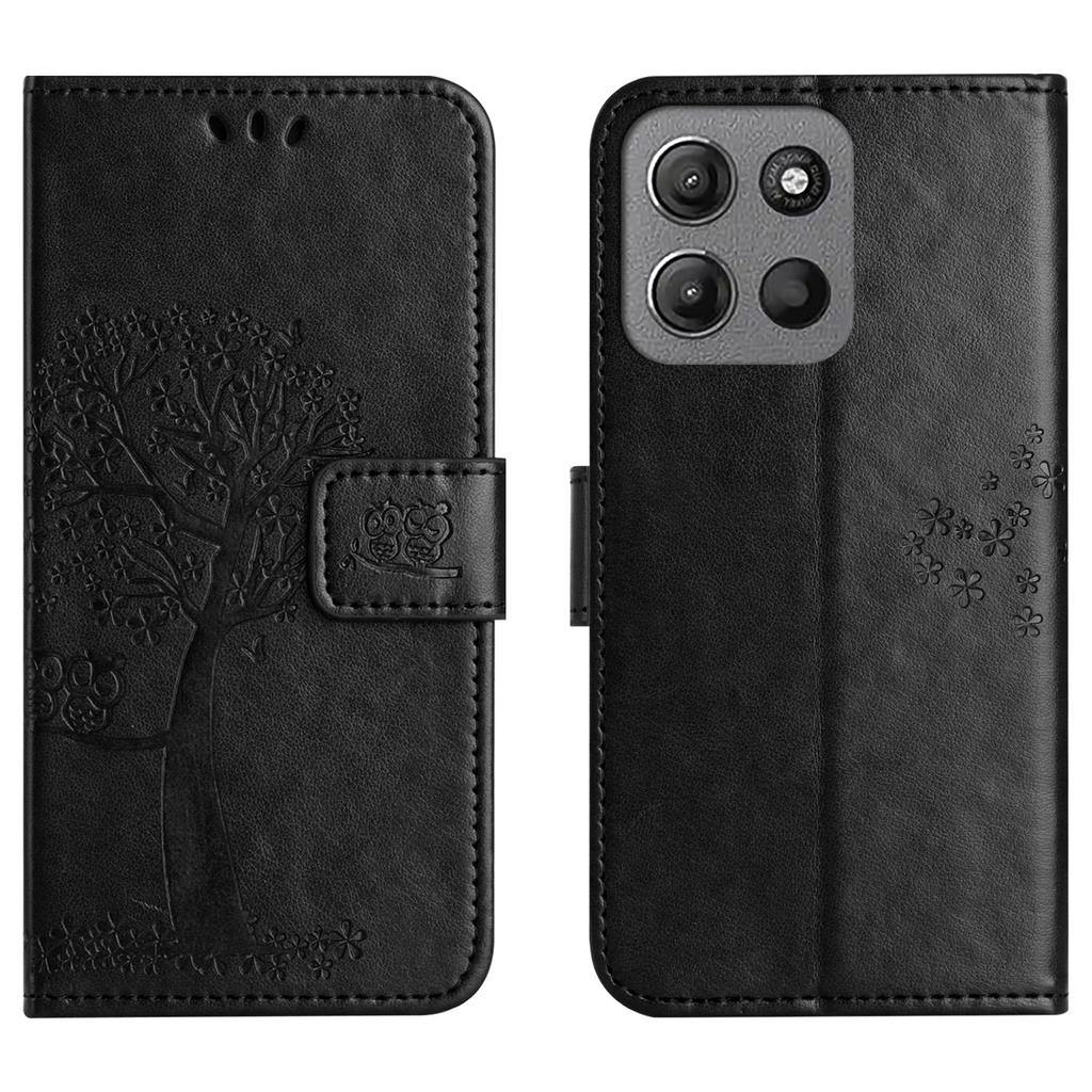 For Motorola Moto G86 5G/G86 Power 5G Case PU Leather Owl Tree Imprinted Wallet Phone Cover with Strap