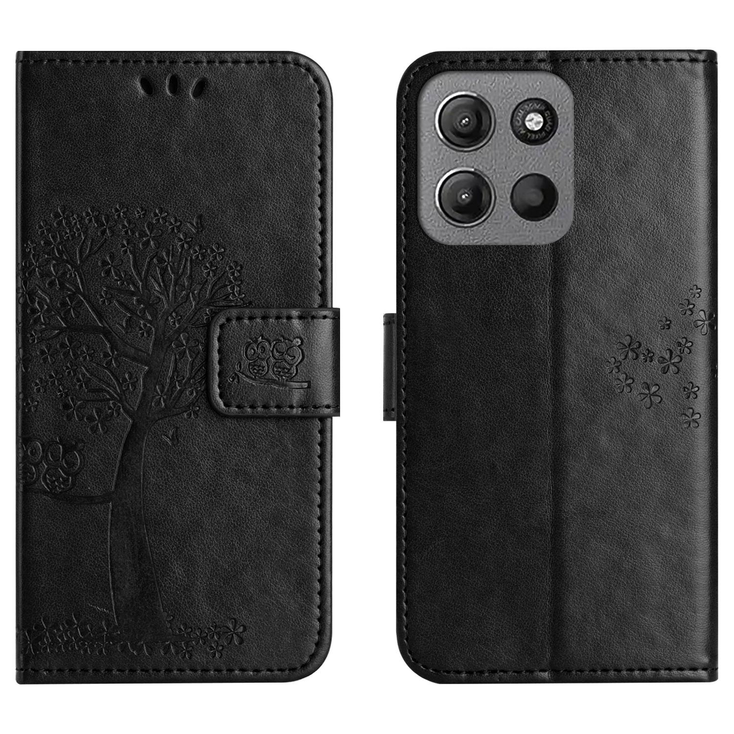 

Чехол для Motorola Moto G15 4G/G15 Power 4G из искусственной кожи с принтом совы и дерева, чехол-кошелек для телефона Black