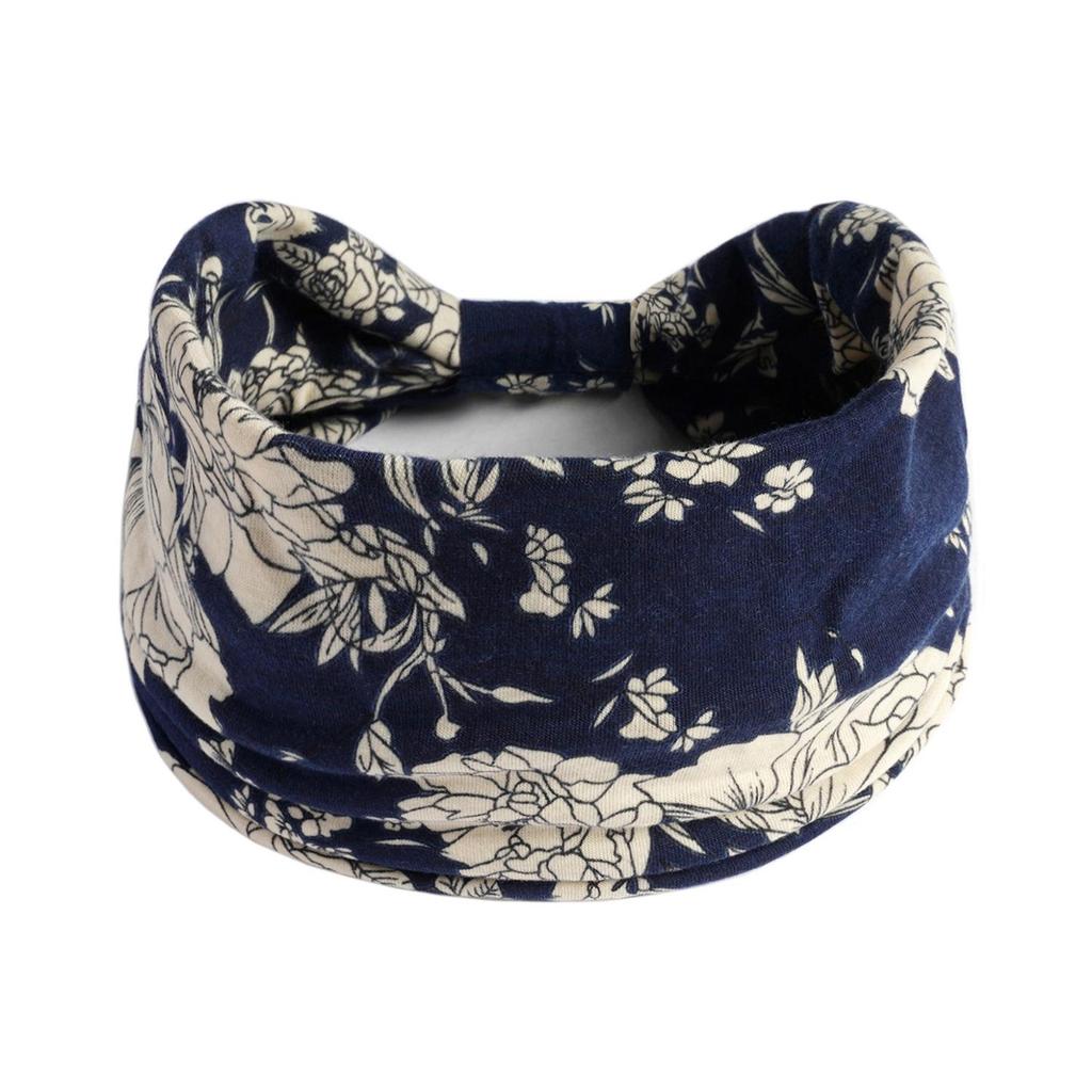 Bohemian Style Elastic Sports Headband: Women's Wide Edge Cashew Flower Headscarf