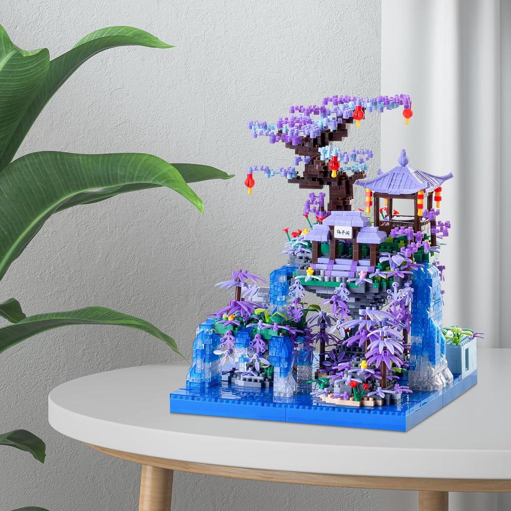 Peach Blossom Pond Japanese Architecture Building Blocks Set for Adults and Kids, Micro Mini Bricks Cherry Blossom Tree House Building Kit 2500+PCS