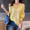 Spring Wear Thin Loose Pullover Hollow Knitted Shirt for Women