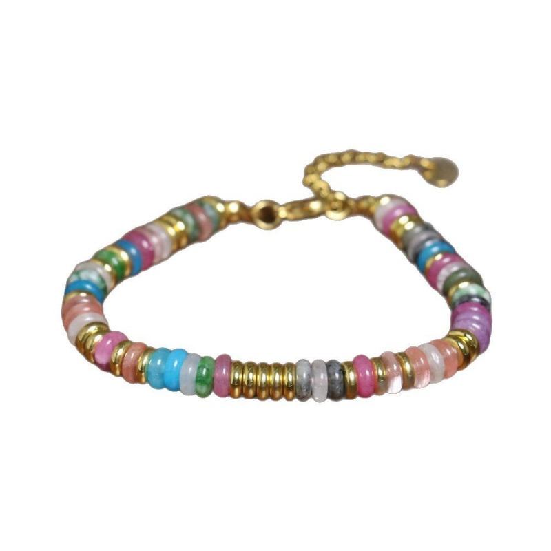 Rainbow Tourmaline Heishi Bead Bracelet – Gold Accent Dainty Boho Jewelry, Joy Energy Gift for Women