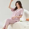 Pajamas Women's Summer Cotton Short-sleeved Cropped Pants Thin Princess Style Women's 1011 New Summer Mother Loungewear