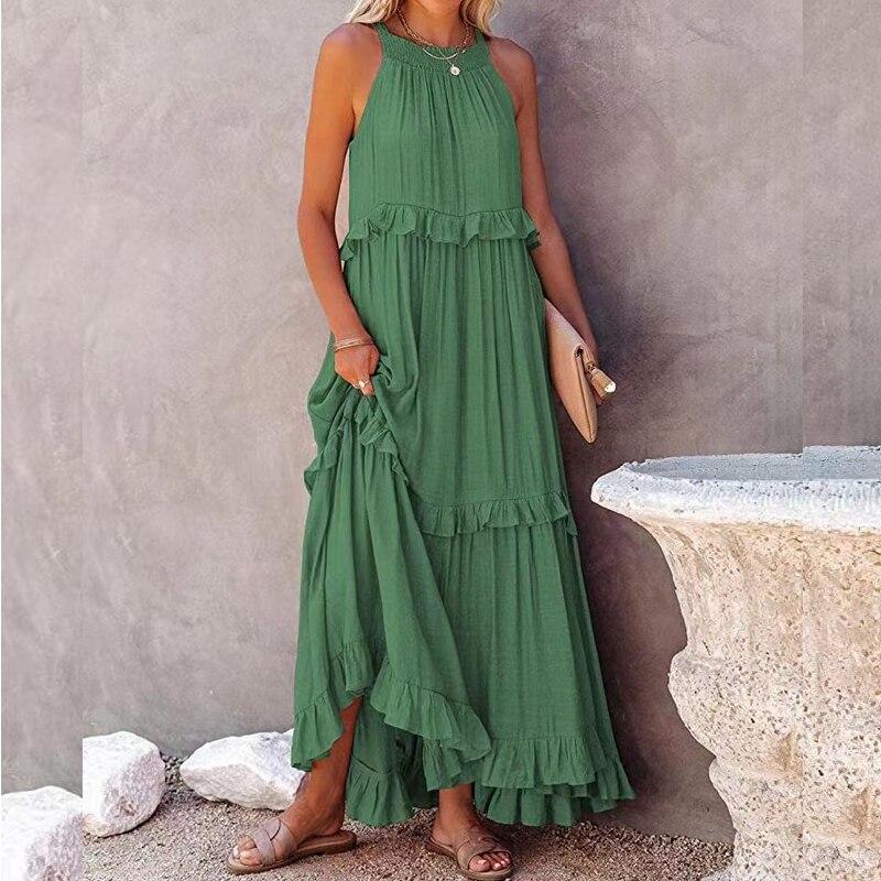 Vestido de verano con cuello redondo y cuello Halter, vestido