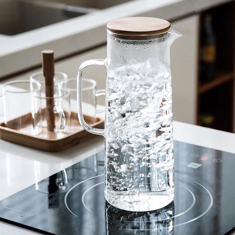 Neuer 1000ML/1500ML Verdickter Glaskessel Bambusdeckel mit Filterabdeckung, Kann dem Kessel für Saft und Kaffee hinzugefügt werden