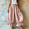 Women's Solid Color Lantern Pants Casual Summer Ruffle Hem Wide Leg Loose Fit Elastic Waist Trousers