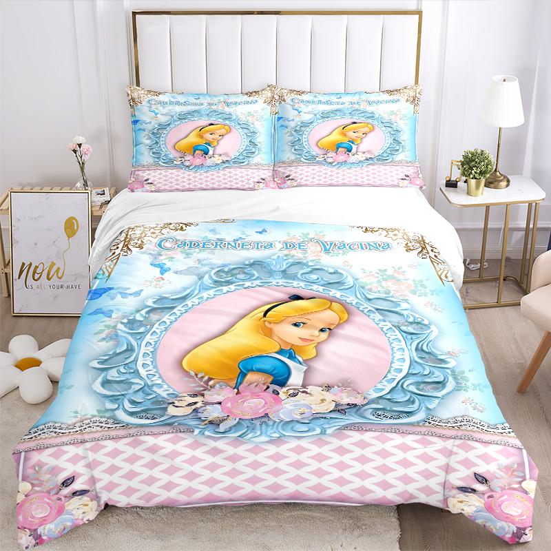 Alice Wonderland Theme Print 3Pcs Bedding Setduvet Cover With 2 Bedropillowcase Home Birthday Gift