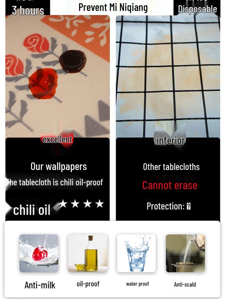 Waterproof Oilproof Anti-Scald Wash-Free PVC Tablecloth for Coffee Tables & Desks