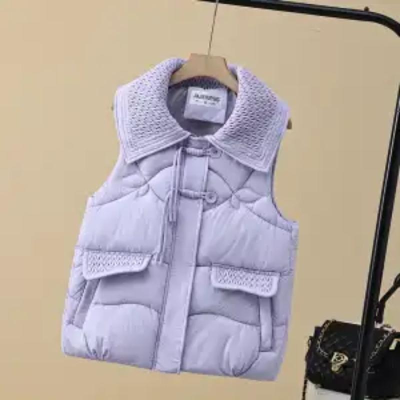 Autumn and Winter Women's New Stitched Lapel Zipper Pocket Fashion Solid Color Chinese Vest Jacket