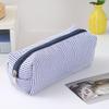Cute Striped Canvas Pencil Case, Small Travel Pouch with Zipper, Large Capacity Portable Stationery Bag for School Office Girls