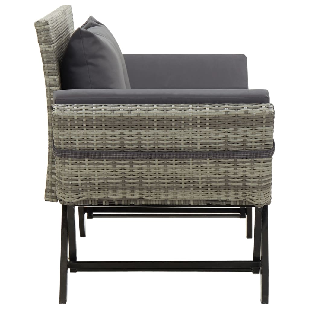 Garden Bench with Cushions 176 cm Gray Poly Rattan