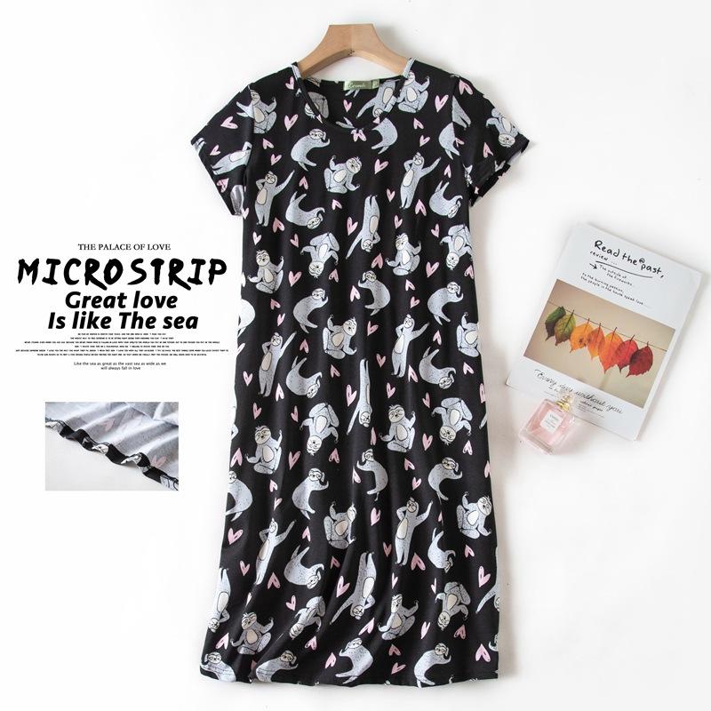 Plus Size Summer Women Nightdress Short Sleeve Cute Cartoon Sleepwear Sweet O Neck Nightgowns Pyjamas Lady's Cotton Sleepdress