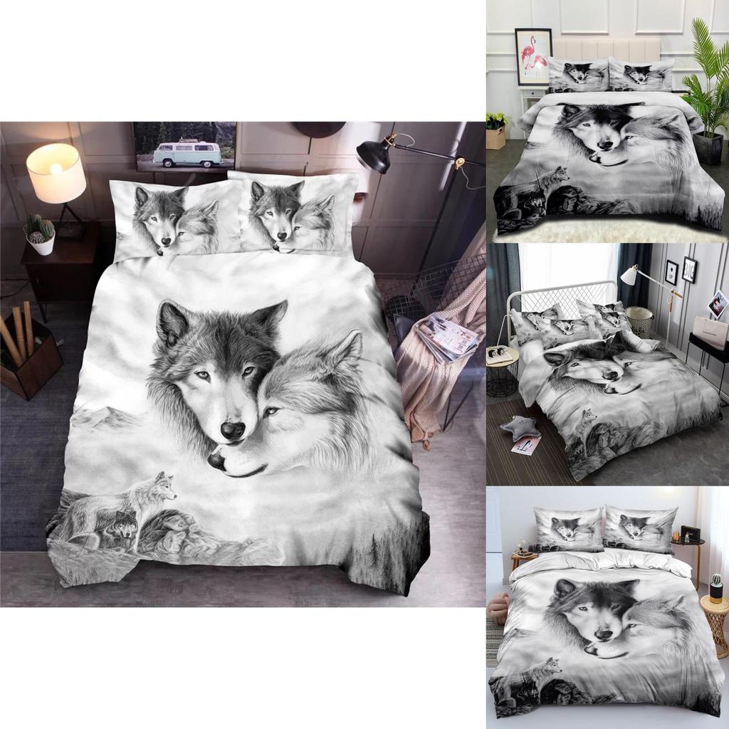 Luxuriöses Wolf Serie 3D Digitaldruck Bettwäsche-Set Enthält 3 Teile Für Tagesdecke 4 Teile Für Bettwäsche-Set